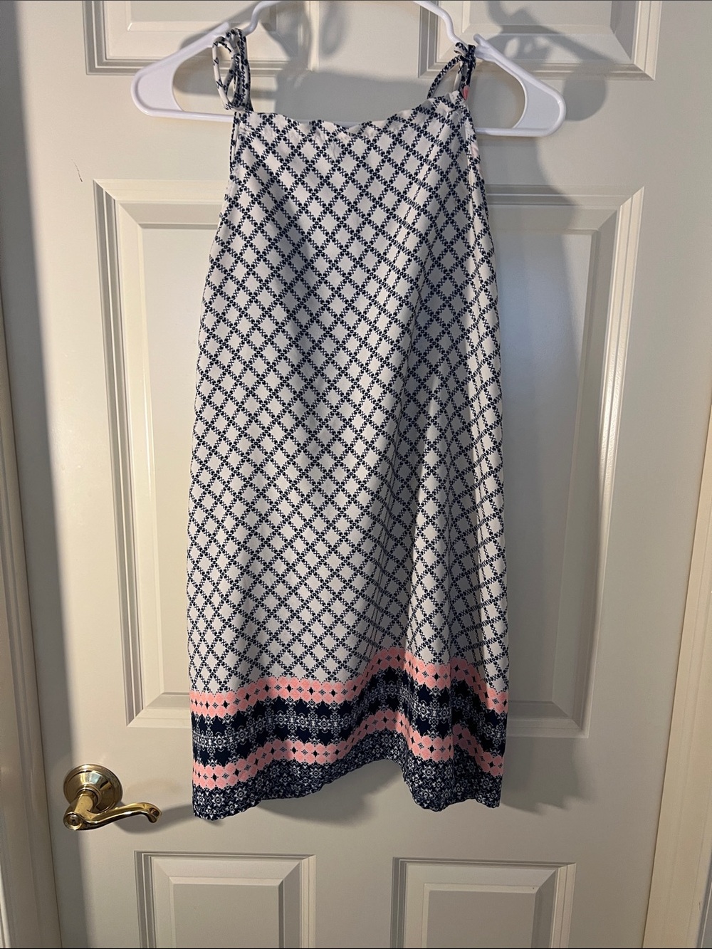 Charlotte Russe White and Navy Mini Dress with Pink Hem Detail
